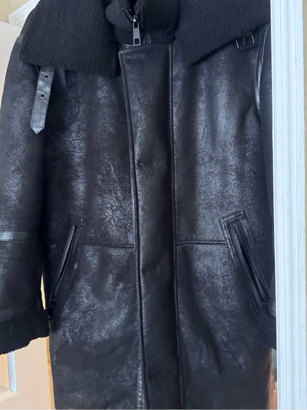 Zara Black Shearling-Trimmed Military Field Jacket